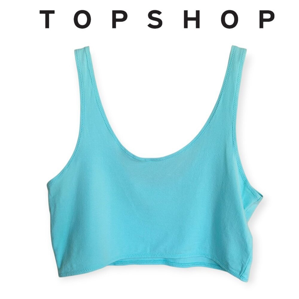 Topshop Petite Aqua Scoopneck Crop Tank Top 10P Sleeveless Summer Casual Top
